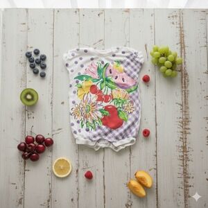 Baby Girl Romper Fruit‎ Floral Print Purple Dots Gingham Size 26